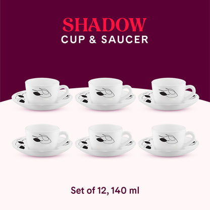 Larah by Borosil Shadow Cup n Saucer Set 140 ml x 12