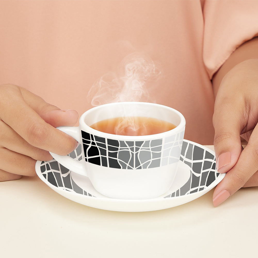 Larah by Borosil Sitara Cup n Saucers Set 140 ml x 12