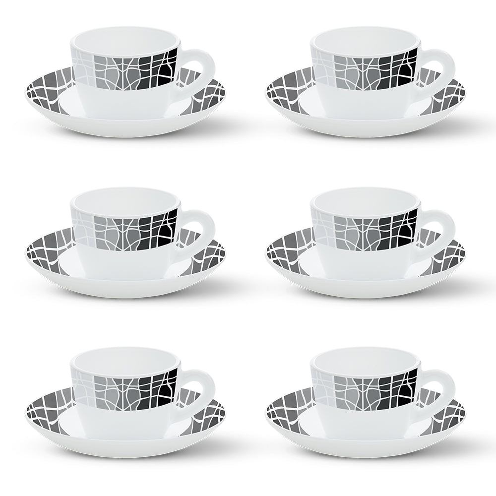 Larah by Borosil Sitara Cup n Saucers Set 140 ml x 12