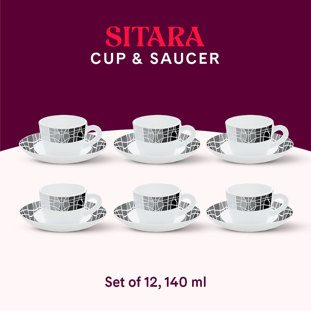 Larah by Borosil Sitara Cup n Saucers Set 140 ml x 12