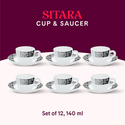 Larah by Borosil Sitara Cup n Saucers Set 140 ml x 12