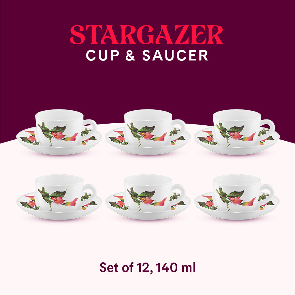 Larah by Borosil Stargazer Cup n Saucer Set 140 ml x 12