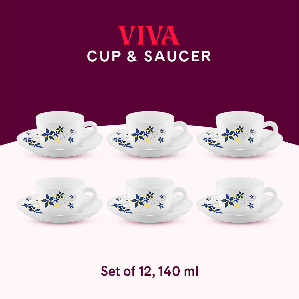 Larah by Borosil Viva Cup n Saucer Set 140 ml x 12