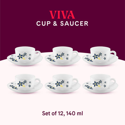 Larah by Borosil Viva Cup n Saucer Set 140 ml x 12