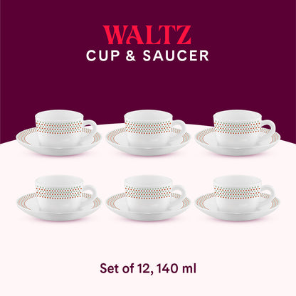 Larah by Borosil Waltz Cup n Saucer Set 140 ml x 12