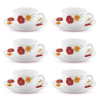 Larah by Borosil Zinnia Cup n Saucer Set 140 ml x 12