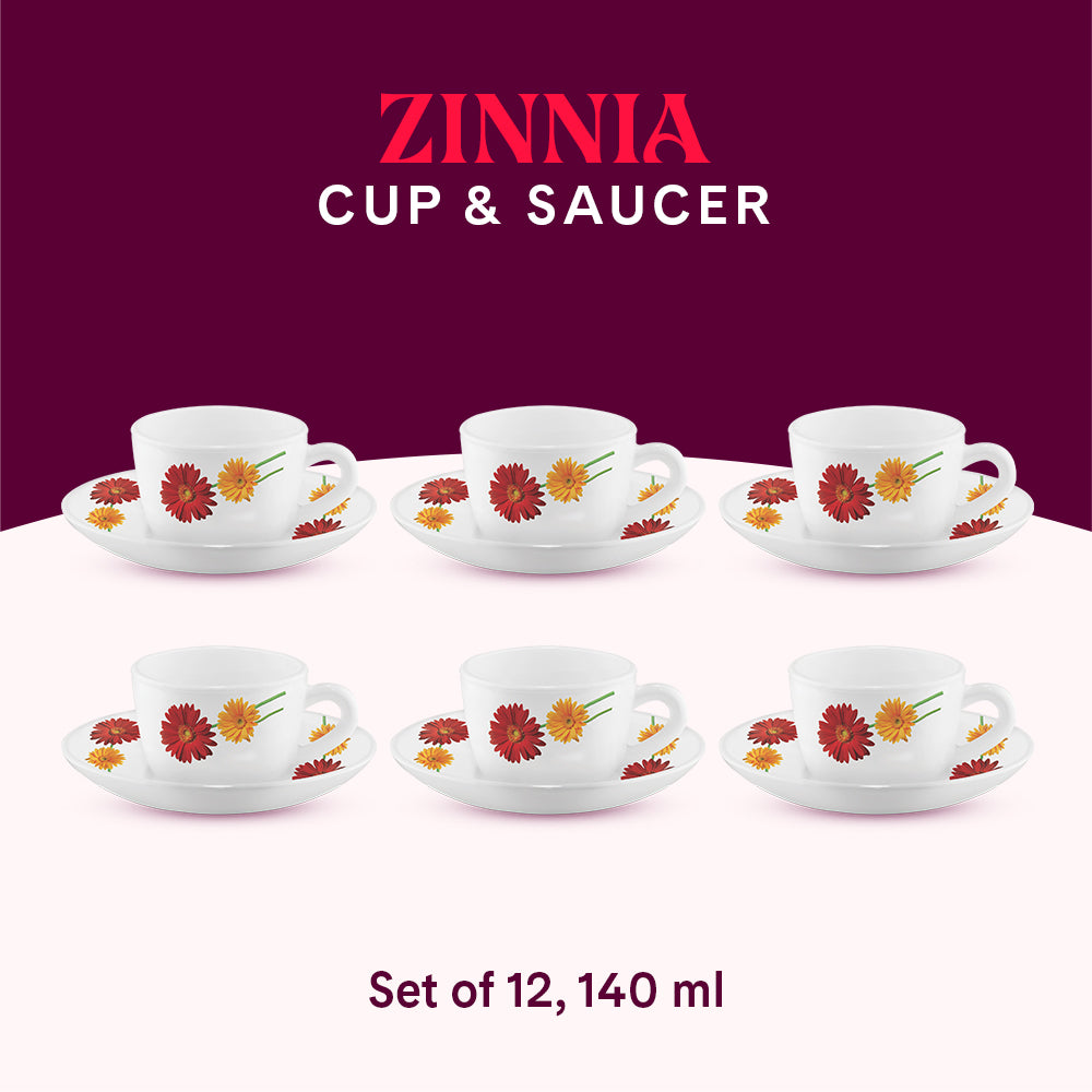 Larah by Borosil Zinnia Cup n Saucer Set 140 ml x 12