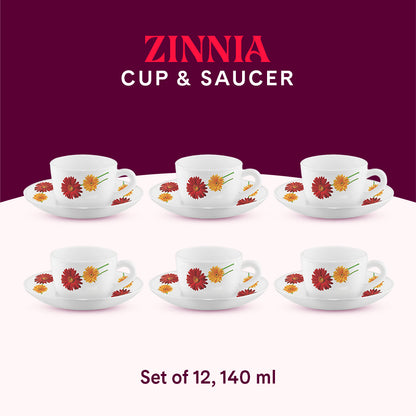 Larah by Borosil Zinnia Cup n Saucer Set 140 ml x 12