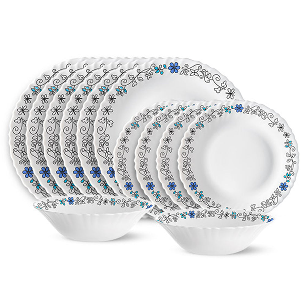 Larah by Borosil, Blue Iris Dinner Set 12 pc Set: Serves 6