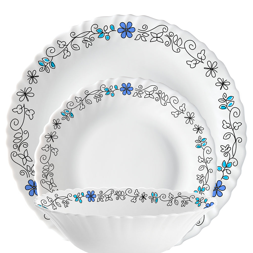 Larah by Borosil, Blue Iris Dinner Set 12 pc Set: Serves 6