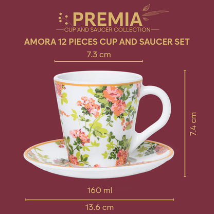 Larah By Borosil Amora Mug n Saucer Set 160 ml x 12