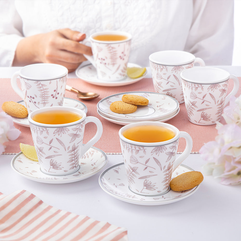 Larah By Borosil Grandeur Mug n Saucer Set 160 ml x 12