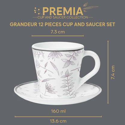 Larah By Borosil Grandeur Mug n Saucer Set 160 ml x 12