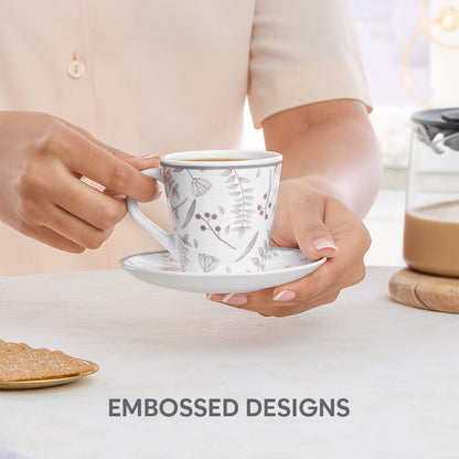 Larah By Borosil Grandeur Mug n Saucer Set 160 ml x 12