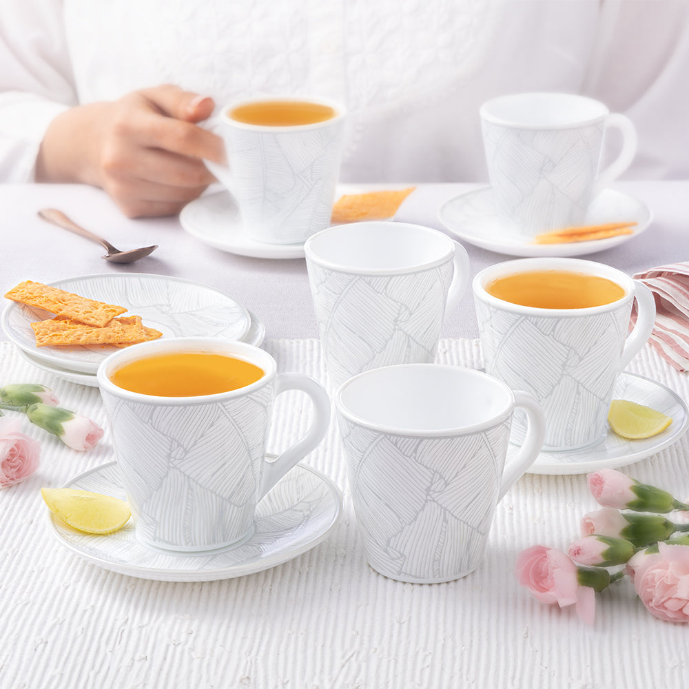 Larah By Borosil Ivy Mug n Saucer Set 160 ml x 12