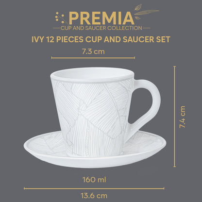 Larah By Borosil Ivy Mug n Saucer Set 160 ml x 12