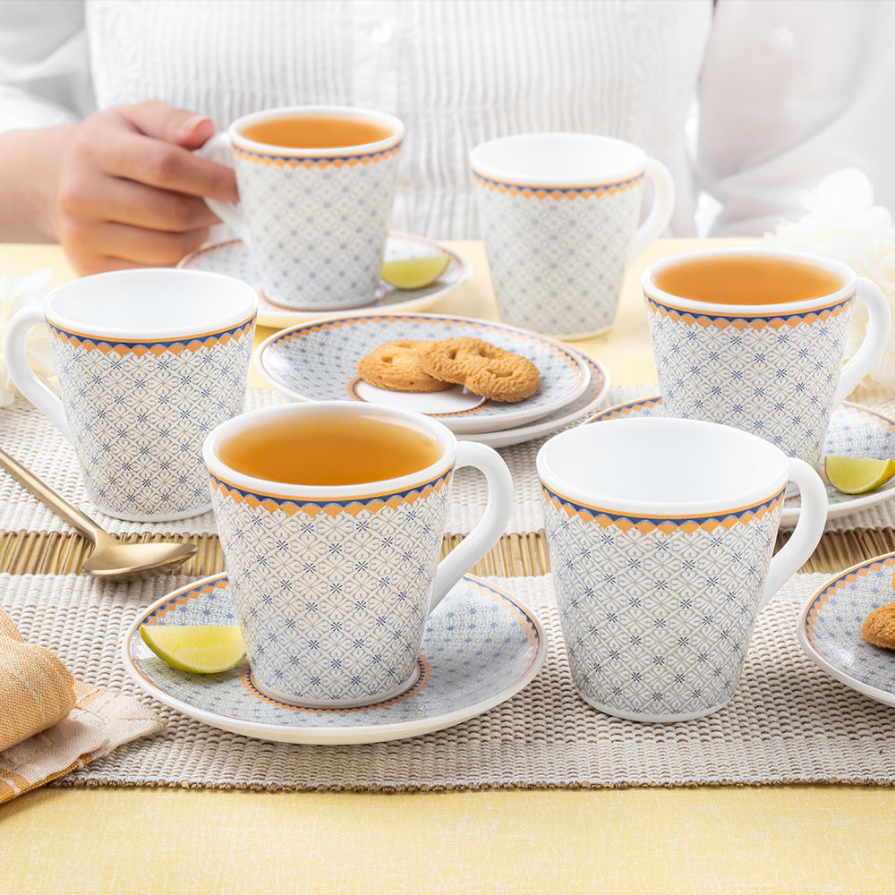 Larah By Borosil Kosmia Mug n Saucer Set, 160ml x 12