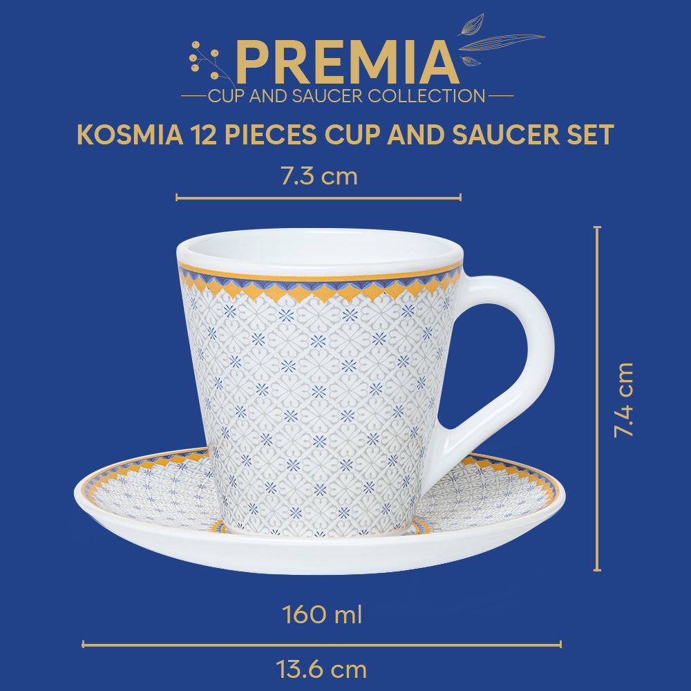 Larah By Borosil Kosmia Mug n Saucer Set 160 ml x 12