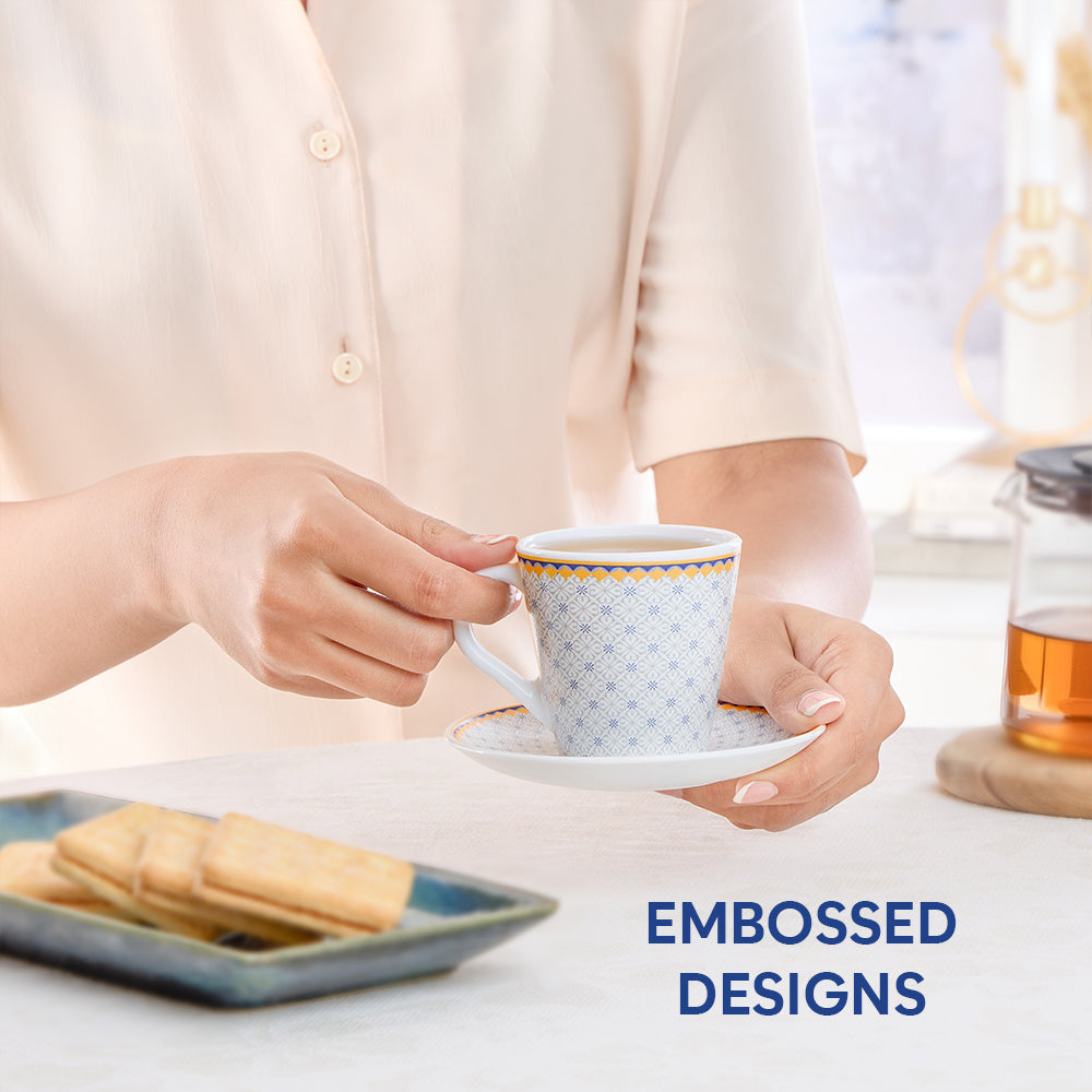Larah By Borosil Kosmia Mug n Saucer Set 160 ml x 12