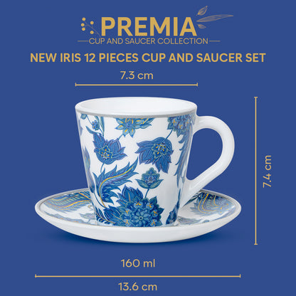 Larah By Borosil New Iris Mug n Saucer Set 160 ml x 12