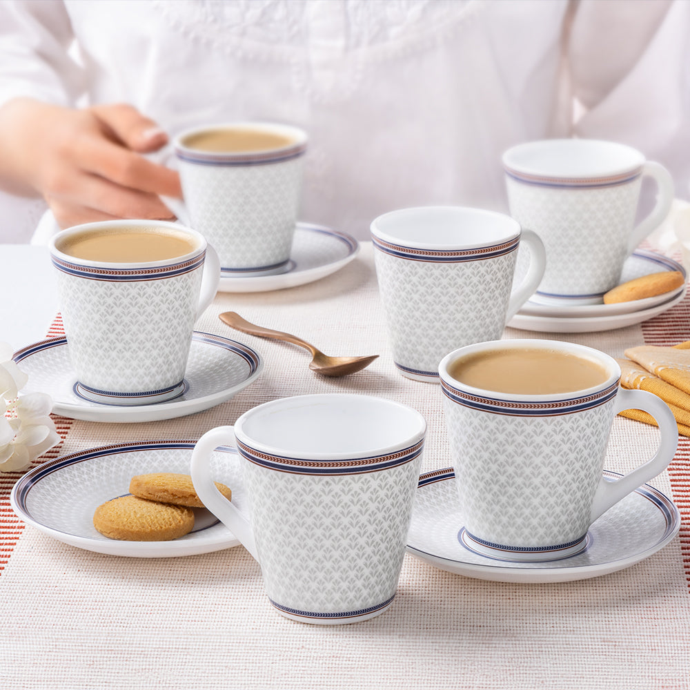 Larah By Borosil Starlight Mug n Saucer Set, 160ml x 12