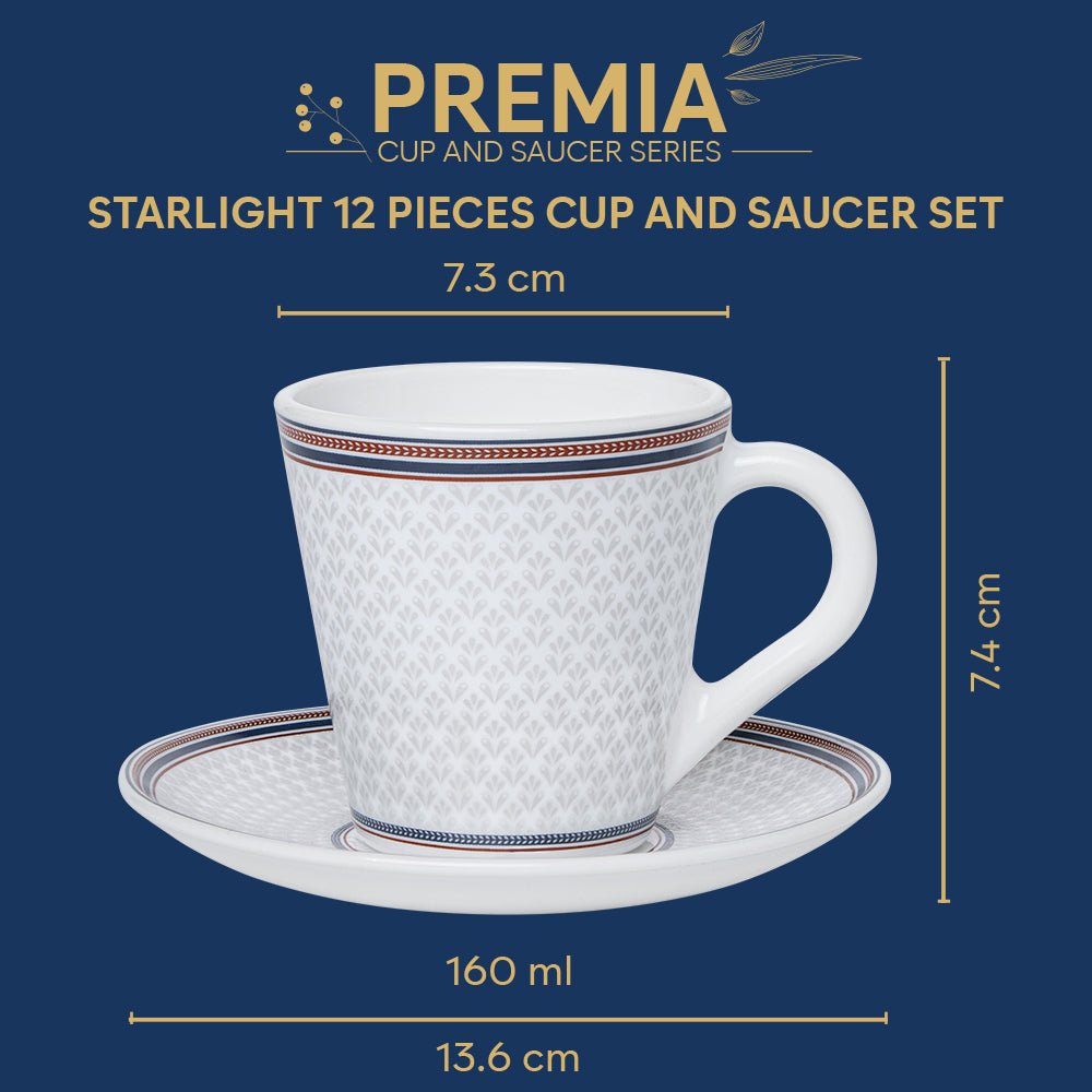 Larah By Borosil Starlight Mug n Saucer Set 160 ml x 12