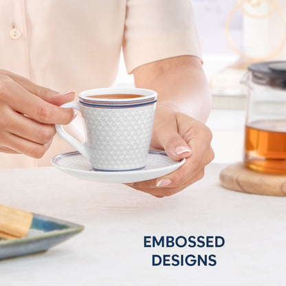 Larah By Borosil Starlight Mug n Saucer Set 160 ml x 12