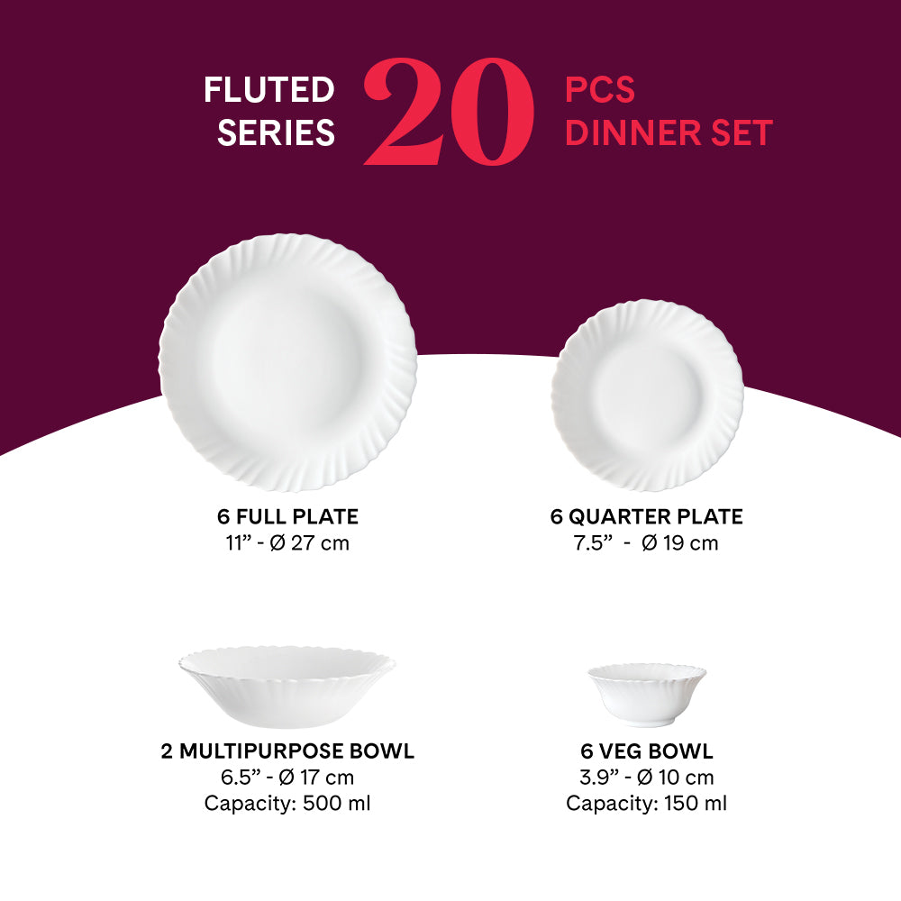 Larah by Borosil, Bellflower Dinner Set 20 pc Set: Serves 6