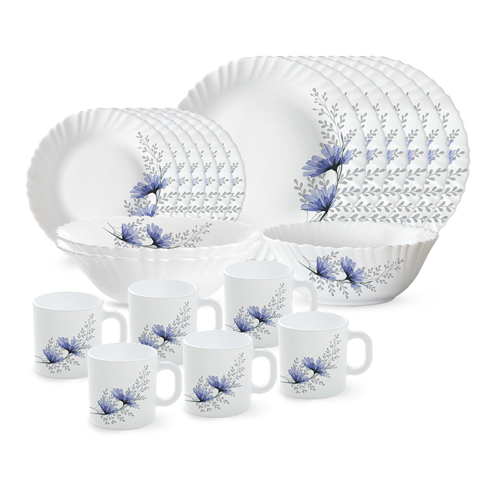 Larah by Borosil, Bellflower Dinner Set 21 pc Set: Serves 6