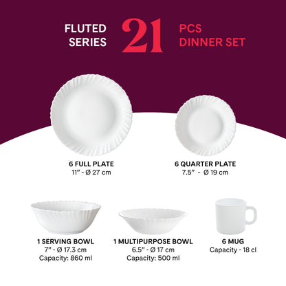 Larah by Borosil, Bellflower Dinner Set 21 pc Set: Serves 6