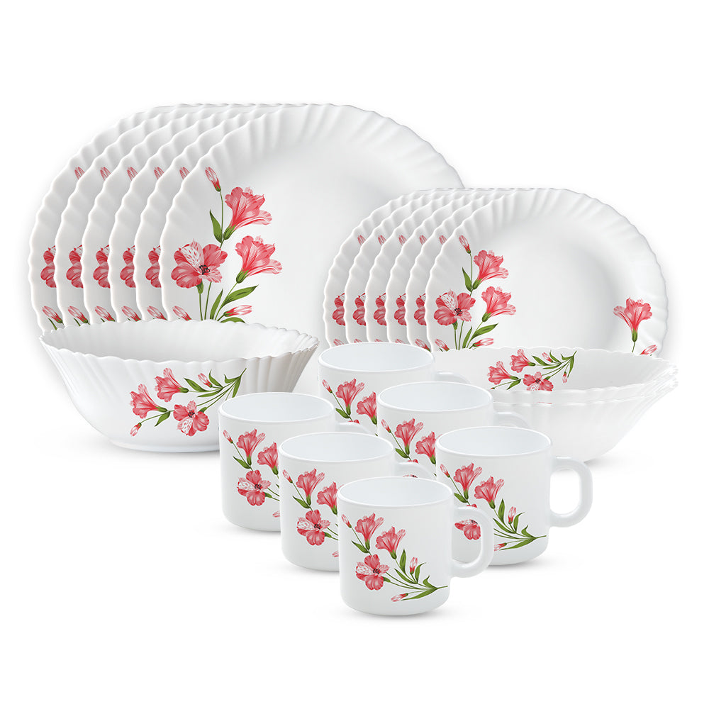 Larah by Borosil, Marina Peach Dinner Set 21 pc Set: Serves 6