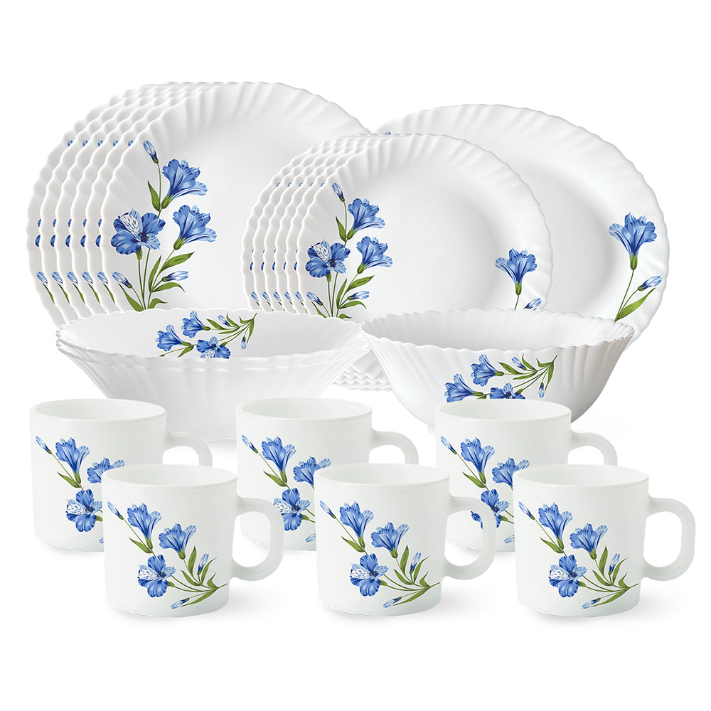 Larah by Borosil, Marina Blue Dinner Set 21 pc Set: Serves 6 (Option 2)