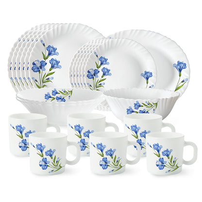 Larah by Borosil, Marina Blue Dinner Set 21 pc Set: Serves 6 (Option 2)