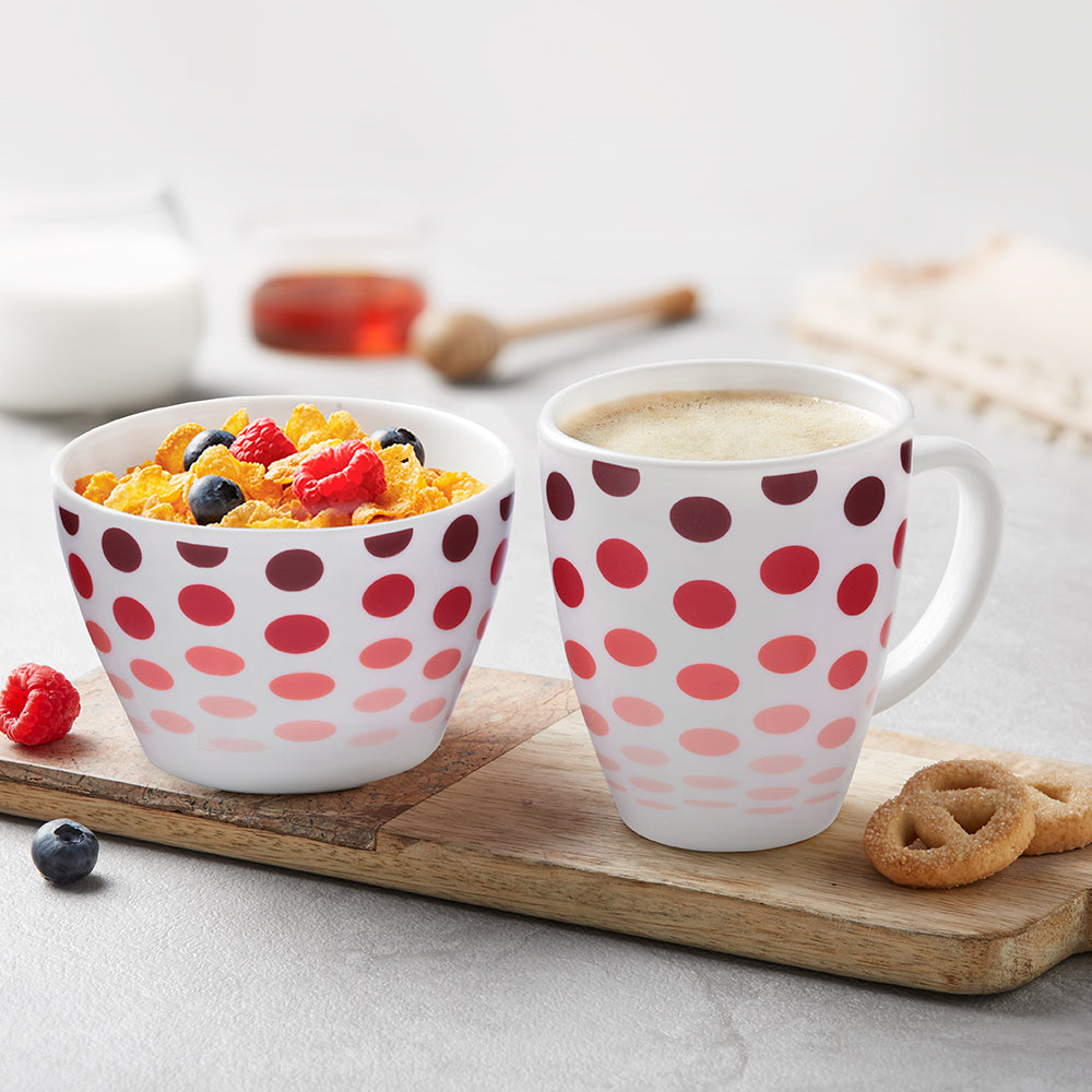 Larah by Borosil Polka Red Breakfast Set, 2 pc
