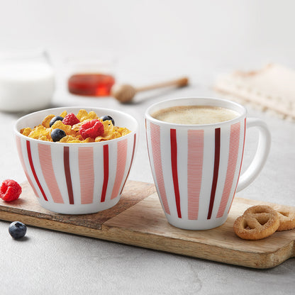 Larah by Borosil Red Strip Breakfast Set 2 pc Set