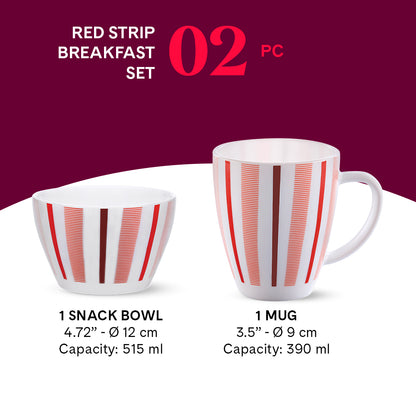 Larah by Borosil Red Strip Breakfast Set 2 pc Set