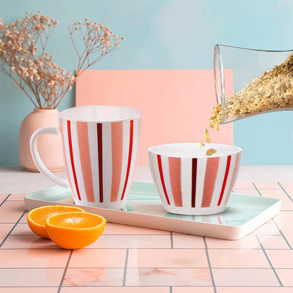 Larah by Borosil Red Strip Breakfast Set 2 pc Set