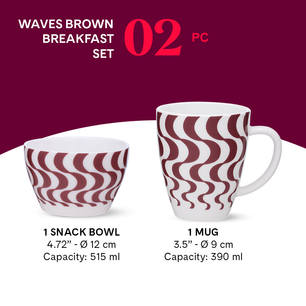 Larah by Borosil Waves Brown Breakfast Set 2 pc Set