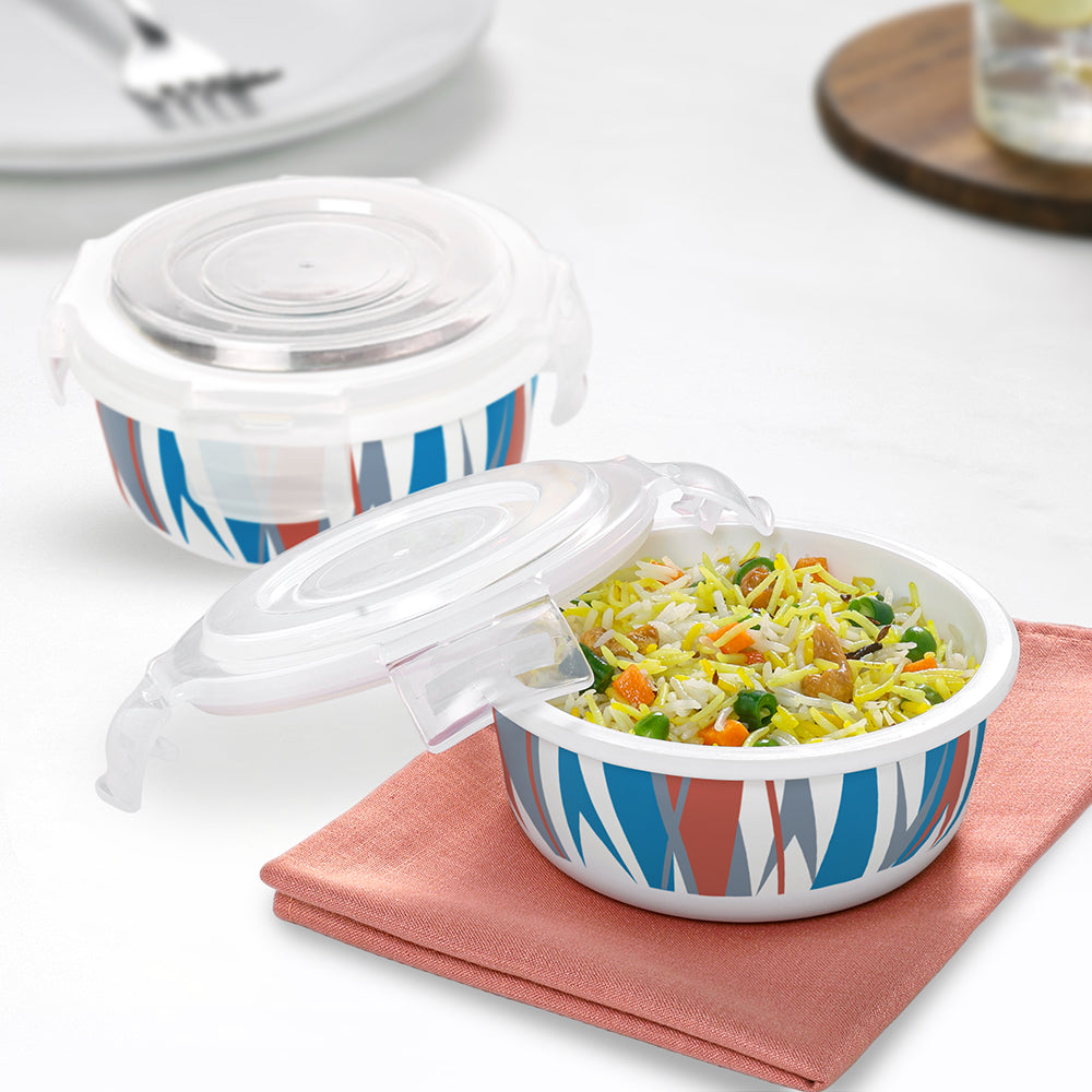 Larah Opalware, Geo Orange Klip N Store Round Container, Set of 2