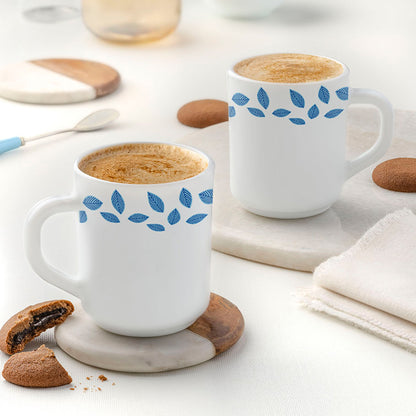 Larah by Borosil Blue Leaves Mug Set 240 ml x 2