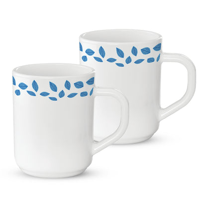 Larah by Borosil Blue Leaves Mug Set 240 ml x 2