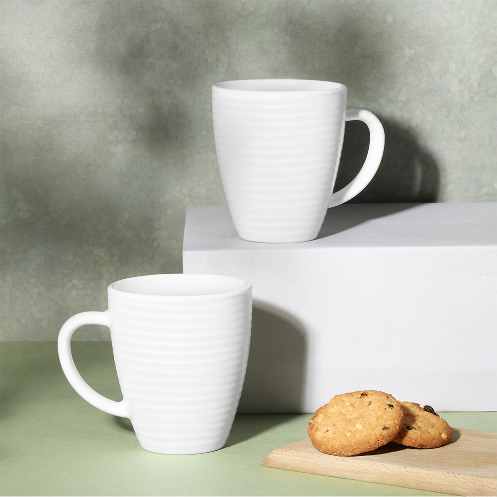 Larah By Borosil Orbit Mug, White 240 ml x 2