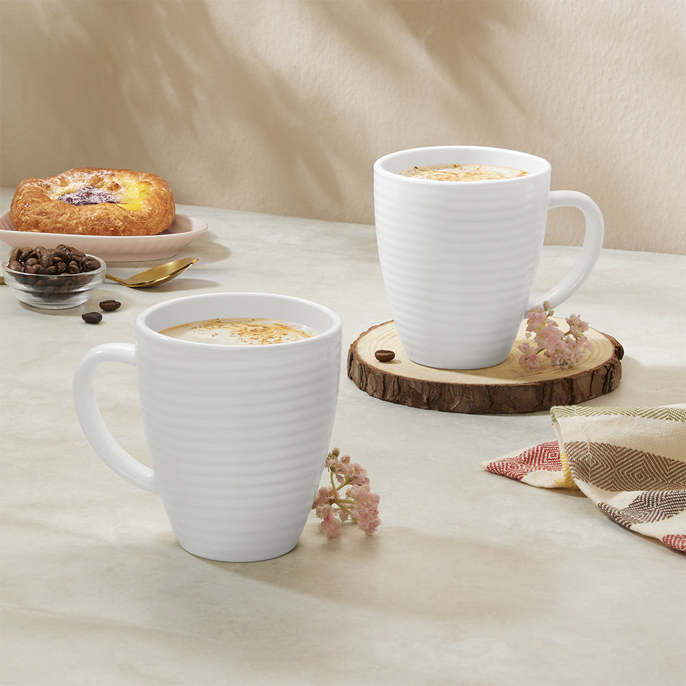 Larah By Borosil Orbit Mug, White 240 ml x 2
