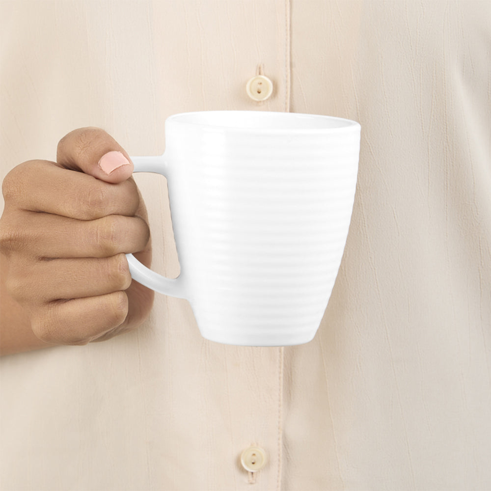 Larah By Borosil Orbit Mug, White 240 ml x 2