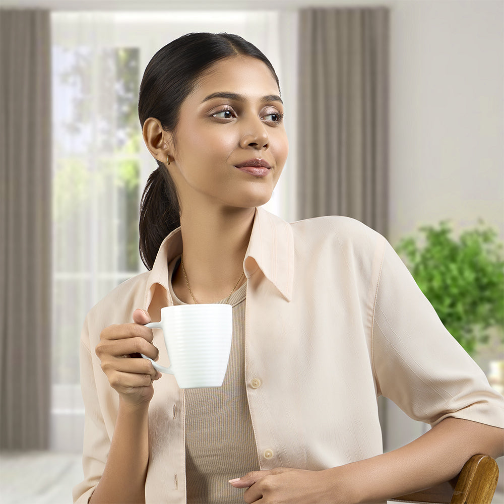 Larah By Borosil Orbit Mug, White 240 ml x 2