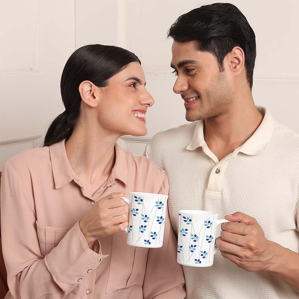Larah Leafline Blue Opalware Mug Set
