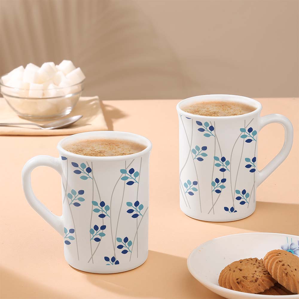 Larah Leafline Blue Opalware Mug Set