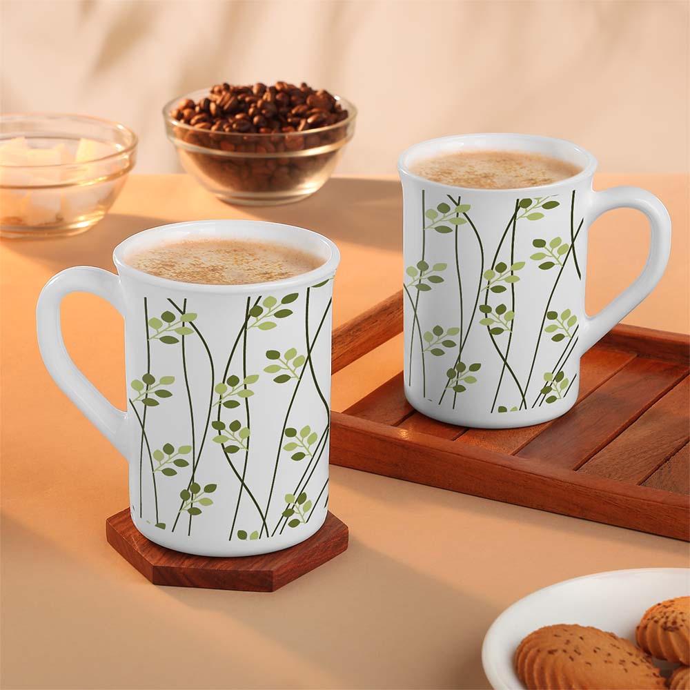 Larah Leafline Green Opalware Mug Set