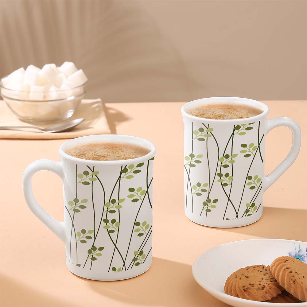 Larah Leafline Green Opalware Mug Set