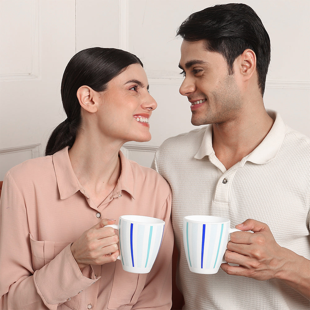 Larah Blue Strip Opalware Mug Set